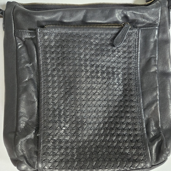 Estalon black genuine leather crossbody purse bag woven weather detail - Picture 2 of 11